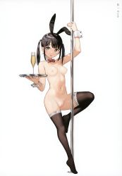 1girl absurdres animal_ears black_hair black_thighhighs bow bowtie breasts champagne_flute cleft_of_venus cup detached_collar drinking_glass fake_animal_ears full_body highres kantoku lace leotard loli looking_at_viewer nipples no_shoes nude_filter original plate playboy_bunny pole pole_dancing pussy rabbit_ears red_bow red_bowtie ribbon sidelocks small_breasts thighhighs third-party_edit twintails uncensored wrist_cuffs rating:Explicit score:339 user:bbyyccxx