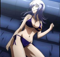  1girl bikini breasts cleavage cryska_barchenowa closed_eyes large_breasts long_hair muv-luv muv-luv_alternative muv-luv_total_eclipse navel screencap silver_hair sleeping swimsuit underboob  rating:Questionable score:30 user:mikewito