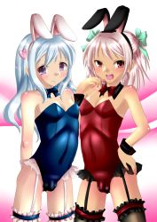 2boys animal_ears bulge fake_animal_ears highres looking_at_viewer male_focus multiple_boys playboy_bunny rabbit_ears taikobo trap  rating:Questionable score:15 user:astor