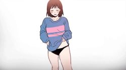  animated animated_gif black_panties frisk_(undertale) panties sans_(undertale) undertale underwear undressing  rating:Questionable score:66 user:Tentaclecat