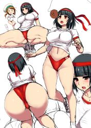 10s 2girls ass batsubyou black_hair bouncing_breasts breasts brown_background buruma covered_navel curvy error_musume headband highleg highleg_buruma huge_ass huge_breasts impossible_clothes impossible_shirt ishimiso_(ishimura) kantai_collection large_breasts legs midriff multiple_girls navel red_buruma red_eyes shirt shoes short_hair simple_background skindentation smile sneakers takao_(kancolle) thick_thighs thighs thong white_background wide_hips rating:Questionable score:124 user:danbooru