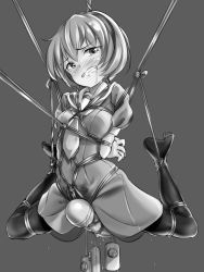  1girl arms_behind_back bdsm bondage bound breasts clenched_teeth crotch_rope drooling fixed_vibrator forced_orgasm fumi11gou greyscale higurashi_no_naku_koro_ni hitachi_magic_wand houjou_satoko loli monochrome multiple_insertions neglect_play pantyhose parted_lips pussy_juice rope sex_toy shibari short_hair simple_background solo spread_legs suspension teeth vibrator vibrator_under_clothes  rating:Explicit score:101 user:danbooru