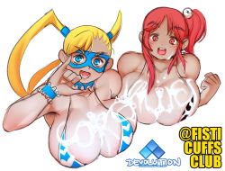  2girls blonde_hair breasts capcom core_values crossover cum cum_on_body cum_on_breasts cum_on_upper_body dead_or_alive dead_or_alive_6 fisticuffs_club honoka_(doa) huge_breasts multiple_girls rainbow_mika street_fighter street_fighter_zero_(series) tecmo 
