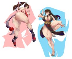  2girls alternate_costume ass breasts capcom chun-li fatal_fury huge_ass huge_breasts mr106 multiple_girls muscular shiranui_mai sideboob snk street_fighter the_king_of_fighters thick_thighs thighs wide_hips 