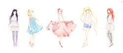  5girls absurdres alternate_costume arm_up artist_request blonde_hair blue_eyes breasts cleavage closed_mouth collarbone dress empty_eyes facial_mark facing_viewer female_focus full_body genderswap genderswap_(mtf) green_eyes hair_ornament hair_ribbon hair_ribbons hair_tie hand_in_own_hair hand_up haruno_sakura high_ponytail highres hime_cut hyuuga_hinata jewelry karin_(naruto) long_hair looking_at_viewer matching_hair/eyes midriff multiple_girls naruko_(naruto) naruto naruto_(series) naruto_shippuuden necklace no_pupils pink_hair ponytail red_eyes red_hair ribbon sandals shoes short_hair shorts simple_background skirt smile standing thighhighs twintails uzumaki_naruto whisker_markings whiskers white_background white_eyes yamanaka_ino  rating:Sensitive score:24 user:yt5r4ed