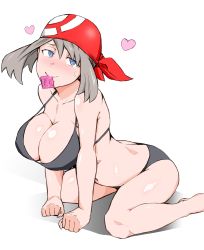 1girl all_fours ass bandana bikini blue_eyes blush body_blush breasts brown_hair cleavage condom condom_in_mouth creatures_(company) game_freak heart heart-shaped_pupils highres large_breasts may_(pokemon) mouth_hold navel nintendo pokemon pokemon_rse shiny_skin sidelocks smile swimsuit symbol-shaped_pupils thighs usuyami rating:Questionable score:66 user:Ggastino338