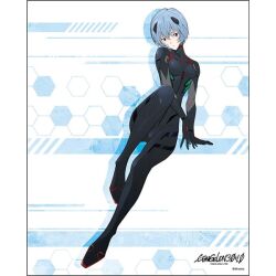 1girl ass ayanami_rei black_bodysuit blue_hair bodysuit breasts evangelion:_3.0+1.0_thrice_upon_a_time full_body invisible_chair looking_at_viewer neon_genesis_evangelion nishigori_atsushi non-web_source official_art plugsuit rebuild_of_evangelion red_eyes shiny_clothes simple_background sitting wide_hips