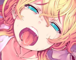 1girl blonde_hair blue_eyes close-up collarbone drooling female_focus honzawa_yuuichirou open_mouth solo tears teeth tongue tongue_out rating:Sensitive score:55 user:rowlandt