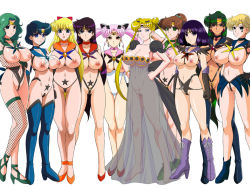  1990s_(style) 6+girls aino_minako ankle_boots bare_shoulders barefoot bishoujo_senshi_sailor_moon bishoujo_senshi_sailor_moon_s black_gloves blonde_hair blue_eyes blue_footwear blue_hair boots bow breasts brooch chibi_usa choker cleavage cleft_of_venus clenched_hands closed_mouth collarbone corruption covered_navel cross-laced_footwear dark-skinned_female dark_skin double_bun dress earrings elbow_gloves empty_eyes everyone eyelashes facial_mark female_focus fishnet_legwear fishnets forehead_mark full_body gloves green_eyes green_footwear green_hair groin hair_bobbles hair_bun hair_intakes hair_ornament half-closed_eyes hands_on_own_hips high_heel_boots high_heels hino_rei inverted_nipples jewelry kaiou_michiru kino_makoto knee_boots large_breasts legs_apart legs_together lento_(glamour_works) lineup long_hair looking_at_viewer meiou_setsuna mizuno_ami multiple_girls navel nipples open_mouth parted_lips pink_hair ponytail princess_serenity pubic_tattoo pumps purple_eyes purple_footwear purple_hair pussy red_eyes red_footwear retro_artstyle sailor_chibi_moon sailor_collar sailor_jupiter sailor_mars sailor_mercury sailor_moon sailor_neptune sailor_pluto sailor_saturn sailor_uranus sailor_venus scowl see-through shiny_skin shoes short_hair simple_background single_thighhigh smile standing star_(symbol) strapless strapless_dress tattoo ten&#039;ou_haruka thigh_boots thigh_gap thighhighs thighs tiara toes tomoe_hotaru tsukino_usagi twintails uncensored white_background white_gloves  rating:Explicit score:185 user:lkjh098