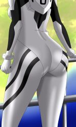  1girl ass ayanami_rei breasts from_behind gloves head_out_of_frame highres lower_body medium_breasts neon_genesis_evangelion plugsuit standing thighs view_between_legs 