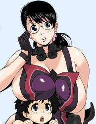 00s 1boy 1girl :o age_difference black_hair blue_eyes blush breast_press breast_rest breasts breasts_on_head cattleya_(queen&#039;s_blade) cattleya_(queen's_blade) choker cleavage femdom glasses gloves hairband huge_breasts jinroku lipstick long_hair makeup mature_female mother_and_son no_bra open_mouth ponytail queen&#039;s_blade rana_(queen&#039;s_blade) short_hair sideboob simple_background weapon_merchant_cattleya rating:Questionable score:57 user:danbooru