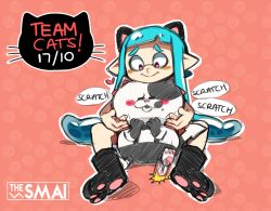 1girl animal_ears artist_name bad_id bad_tumblr_id blue_hair blush_stickers cat cat_ears english_text eyebrows hand_on_another&#039;s_chin heart heart-shaped_pupils inkling inkling_girl inkling_player_character judd_(splatoon) nintendo pink_eyes pointy_ears sami_(artist) sami_briggs scratching_chin smile splatoon_(series) splatoon_1 stroking_another&#039;s_chin symbol-shaped_pupils tentacle_hair thick_eyebrows