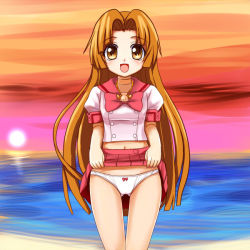  00s blush clothes_lift mermaid_melody_pichi_pichi_pitch panties seira_(mermaid_melody_pichi_pichi_pitch) skirt skirt_lift smile sunset underwear  rating:Questionable score:7 user:Furio