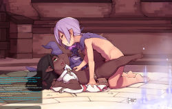  1boy 1girl 2018 artist_name barefoot black_hair black_mage_(final_fantasy) blush child_on_child closed_eyes clothed_female_nude_male clothed_sex commentary dark_skin english_commentary faustsketcher final_fantasy final_fantasy_xiv flat_chest green_eyes hetero lalafell light_purple_hair loli lying missionary nipples nude on_back open_mouth penis pointy_ears prostitution sex short_hair shota uncensored vaginal warrior_of_light_(ff14) white_mage_(final_fantasy)  rating:Explicit score:444 user:danbooru