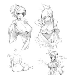:3 animal_ears areola_slip ass blush body_blush breasts cleavage collage cow_ears cow_girl cow_horns cow_tail downblouse greyscale grin head_tilt headless horns lactation lactation_through_clothes large_breasts leaning_forward monochrome multiple_girls naso4 no_bra open_clothes open_mouth panties sagging_breasts shiny_skin sidelocks smile standing sweat tail underwear wide_sleeves rating:Questionable score:68 user:danbooru