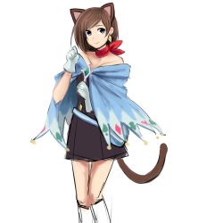 1girl absurdres animal_ears bare_shoulders belt blue_eyes boots brown_hair cape cat_ears cat_tail dress earrings gloves ace_attorney apollo_justice:_ace_attorney highres jewelry kemonomimi_mode knee_boots trucy_wright neckerchief no_headwear no_headwear pltrgst short_hair smile solo strapless strapless_dress tail rating:Sensitive score:20 user:danbooru