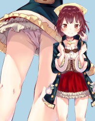 1girl ass atelier_(series) atelier_sophie bonnet bow brown_eyes brown_hair coat dress female_focus green_bow highres noco_(adamas) red_dress short_hair skirt smile solo sophie_neuenmuller staff underwear upskirt  rating:Questionable score:38 user:armorcrystal