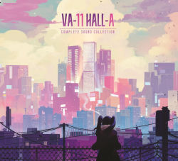  1girl album_cover aurahack building chain-link_fence cityscape commentary cover cyberpunk english_commentary fence from_behind jill_stingray long_hair md5_mismatch official_art skyscraper smoke smoking solo twintails va-11_hall-a vaporwave  rating:Sensitive score:21 user:danbooru