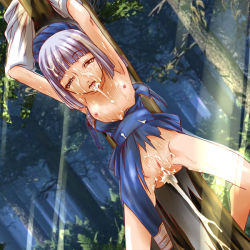 1girl aftersex ahegao atelier_(series) atelier_lilie atelier_lilie_another_story bdsm breasts bukkake cum cum_in_pussy cumdrip dazed female_focus forest fucked_silly gust hermina_(atelier) heterochromia loli nature nipples no_panties open_mouth purple_hair pussy rape small_breasts solo spread_legs torn_clothes tree uncensored rating:Explicit score:82 user:danbooru