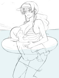  1boy 1girl artist_request ass breasts cleavage hetero highres large_breasts monochrome sexually_suggestive shota sketch swimming swimsuit tagme water  rating:Explicit score:21 user:shottaime