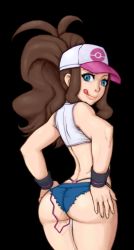 10s 1girl ass baseball_cap blue_eyes brown_hair creatures_(company) game_freak hand_on_own_hip hat highleg hilda_(pokemon) huge_ass lips lm_(legoman) long_hair looking_at_viewer looking_back naughty_face nintendo panties pokemon pokemon_bw ponytail pussy_juice sex_toy shirt shorts solo standing thong tongue underwear vibrator whale_tail_(clothing) wide_hips rating:Explicit score:153 user:VulcanR