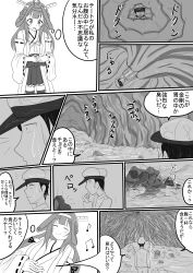  10s 1boy 1girl absurdres admiral_(kancolle) comic food greyscale highres inside_creature kantai_collection kongou_(kancolle) mini_person miniboy monochrome p_tag_gts smile translation_request vore 