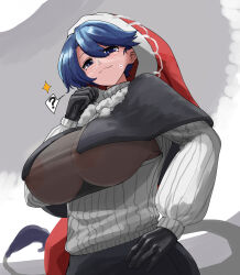  blue_eyes blue_hair breasts doremy_sweet ise_corridor large_breasts nipples see-through solo 