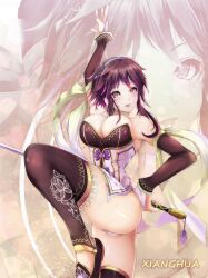  1girl asian ass bad_tag blush breasts brown_eyes brown_hair chai_xianghua chinese_clothes corset curvy dancer_outfit dancing female_focus fighting_stance grin happy imminent_penetration kuno_oni large_breasts leggings lingerie medium_breasts open_mouth panties presenting project_soul purple_panties shoes short_hair showing_off smile soul_calibur soul_calibur_ii soul_calibur_iii soul_calibur_vi soulcalibur soulcalibur_ii soulcalibur_iii soulcalibur_vi sword thighhighs underwear weapon xianghua zoom_layer 