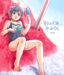  drinking_straw food mini_person minigirl one-piece_swimsuit oyatsu_(mk2) popsicle school_swimsuit shaved_ice short_hair swimsuit tagme  rating:Sensitive score:3 user:jleeson
