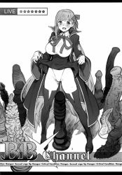  1girl :d bb_(fate) bb_(fate) bb_(fate/extra) blush breasts clothes_lift coat collared_shirt dildo dragon_dildo english_text fate/extra fate/extra_ccc fate_(series) fixed greyscale high-waist_skirt highres horse_dildo huge_dildo imminent_masturbation inoue_kiyoshirou large_breasts lifted_by_self livestream long_sleeves looking_at_viewer monochrome neck_ribbon open_clothes open_coat open_mouth pigeon-toed ribbon scan sex_toy shirt shoes skirt skirt_lift smile solo spiked_dildo standing sweat thighhighs wing_collar  rating:Explicit score:118 user:danbooru