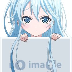  1girl blue_eyes blue_hair denpa_onna_to_seishun_otoko long_hair looking_at_viewer mugen_ouka no_image peeking_out pixiv simple_background solo touwa_erio vector_trace very_long_hair white_background 