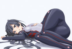  10s 1girl ass bad_anatomy black_eyes black_hair bodysuit cameltoe errant fingerless_gloves flat_chest gloves guilty_crown hip_focus long_hair looking_at_viewer lying on_side open_mouth robot_ears simple_background solo thighs tsugumi_(guilty_crown) white_legwear wide_hips  rating:Questionable score:79 user:danbooru
