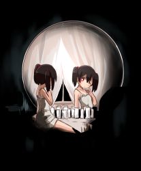 10s 1girl all_is_vanity black_hair blush bow chemise curtains fine_art_parody gradient_background hair_bobbles hair_bow hair_ornament l&#039;amour_de_pierrot love_live! love_live!_school_idol_project mirror one_eye_closed optical_illusion parody red_eyes reflection shipii_(jigglypuff) short_hair simple_background sketch solo thumbnail_surprise twintails when_you_see_it window wink yazawa_nico rating:Sensitive score:44 user:danbooru