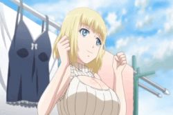 1girl alisa_(katainaka_ni_totsui_de_kita_russia_musume_to_h_shimakuru_ohanashi) animated animated_gif armpits arms_up bare_shoulders blonde_hair blue_eyes bouncing_breasts breasts cleavage cleavage_cutout clothing_cutout katainaka_ni_totsui_de_kita_russia_musume_to_h_shimakuru_ohanashi large_breasts open_mouth shirt short_hair sky sweater talking turtleneck turtleneck_sweater rating:Sensitive score:66 user:PuttHutt
