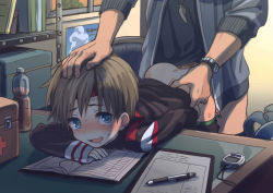 2boys age_difference anal bad_id bad_pixiv_id bent_over blue_eyes blush bottle brown_hair censored clothes_pull coach desk doggystyle hand_on_another&#039;s_head happy_sex headband indoors looking_at_viewer male_focus male_penetrated mosaic_censoring multiple_boys onii-shota open_mouth original pants pants_pull penis pillow_(nutsfool) saliva sex sex_from_behind short_hair shota smile sweat teacher teacher_and_student whistle yaoi rating:Explicit score:1248 user:laikakitjj
