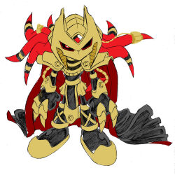 1boy archie_comics armor cape corruption dark_persona enerjak_(sonic) full_body furry furry_male gloves gold_armor gold_trim highres knuckles_the_echidna male_focus mask official_art possessed possession red_eyes red_fur sega shoes shorts_under_shorts simple_background solo sonic_(series) sonic_the_hedgehog_(archie_comics) spiked_gloves spiked_knuckles tracy_yardley white_background  rating:General score:5 user:danbooru