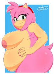 absurdres amy_rose breasts excito fat fat_rolls female_focus highres large_breasts nail_polish pinup_(style) sonic_(series) stretch_marks rating:Explicit score:12 user:dj2398847833