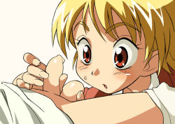  00s 1boy 1girl :o age_difference blonde_hair blush body_exploration brother_and_sister brown_eyes cirima close-up curious eyelashes flaccid foreskin futari_wa_precure handjob hetero incest looking_at_penis misumi_nagisa misumi_ryouta onee-shota open_mouth penis penis_awe precure red_eyes short_hair shota siblings simple_background small_penis surprised sweat testicles uncensored volvox  rating:Explicit score:311 user:danbooru