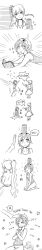 2girls animal_ears bare_shoulders bloodycolor book comic cookie english_text expressive_clothes flower food greyscale headpat heart highres kuma_(bloodycolor) long_image monochrome multiple_girls ponytail ruby_rose rwby scar scar_across_eye scar_on_face short_hair side_ponytail sleep_mask tail tail_wagging tall_image translation_request trembling weiss_schnee yuri rating:Sensitive score:24 user:danbooru