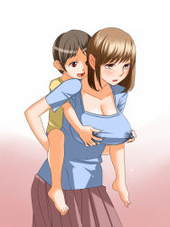 1boy 1girl age_difference blush breasts carrying cleavage covered_erect_nipples grabbing grabbing_another&#039;s_breast grabbing_from_behind groping hetero incest kadan_(ad1999) lactation lactation_through_clothes molestation mother_and_son nipple_stimulation nipple_tweak piggyback see-through shota wet wet_clothes rating:Explicit score:308 user:Hentailover