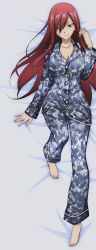  1girl absurdres barefoot breasts cleavage dakimakura_(medium) erza_scarlet fairy_tail feet full_body highres large_breasts official_art pajamas red_hair screencap smile solo stitched third-party_edit  rating:Sensitive score:89 user:buuda