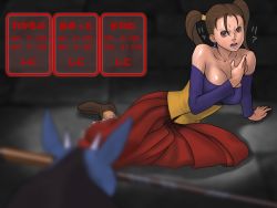 1girl angry breasts brown_eyes brown_hair cleavage dragon_quest dragon_quest_viii evil_sir_leopold game_over imminent_rape jessica_albert jukan_a_no_6 large_breasts monster open_mouth scar square_enix twintails yoshino_momiji rating:Sensitive score:36 user:Dr_Pervert