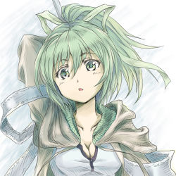 coat duel_monster green_eyes green_hair ponytail ribbon shouma_(bravespiritya) wynn_the_wind_charmer yu-gi-oh! yu-gi-oh!_duel_monsters rating:Sensitive score:10 user:PGM