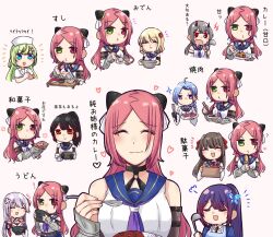  ! 6+girls :d :t ? ^_^ ahoge apron aqua_eyes arm_belt assault_lily bare_shoulders belt belt_buckle black_belt black_choker black_gloves black_hair blonde_hair blue_apron blue_hair blue_jacket blue_sailor_collar blush bowl box braid breasts brown_hair buckle butterfly_hair_ornament chibi choker chopsticks closed_eyes closed_mouth collared_shirt commentary criss-cross_halter crop_top curry curry_rice detached_sleeves eating epaulettes facing_viewer fang fingerless_gloves flower flower_(symbol) food fujita_asagao funada_kiito funada_ui gem gem_hair_ornament gloves green_eyes green_hair grey_hair grey_shirt hair_flower hair_ornament hair_ribbon hairclip hairpods halo halterneck hand_up hands_up heart heterochromia high_ponytail highres holding holding_bowl holding_box holding_chopsticks holding_food holding_ladle holding_plate holding_spoon horns igusa_subaru imamura_yukari_(assault_lily) jacket japanese_clothes kawabata_hotaru kimono kozue_west ladle lightning_bolt_symbol long_hair long_sleeves looking_ahead looking_at_another low_twintails mechanical_halo medium_breasts mole mole_under_eye mole_under_mouth motion_lines multiple_girls multiple_views nagasawa_yuki_(assault_lily) neckerchief nigari_(ngari_0115) notice_lines o-ring o-ring_choker odaiba_girls_high_school_uniform oden open_mouth parted_bangs pink_background pink_flower plate ponytail puff_of_air purple_eyes purple_hair purple_neckerchief red_eyes red_gemstone red_horns red_ribbon ribbon rice sailor_collar school_uniform serafuku shiba_tomoshibi shirt short_hair short_sleeves siblings simple_background single_braid sisters skin_fang sleeveless sleeveless_shirt sleeves_past_wrists smile sparkle spoken_heart spoon sushi sweets translated twintails undershirt upper_body v-shaped_eyebrows wagashi white_kimono white_shirt wide_sleeves yakiniku 
