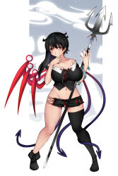  adapted_costume aoshima black_hair breasts highres houjuu_nue large_breasts navel solo touhou 