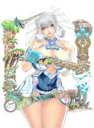  10s 1girl 2015 alternate_breast_size areola_slip blue_eyes blush breasts censored censored_nipples convenient_censoring cowboy_shot dated head_wings highres huge_breasts melia_antiqua nintendo novelty_censor oborock short_hair signature silver_hair simple_background solo standing white_background wings xenoblade_chronicles_(series) xenoblade_chronicles_1 