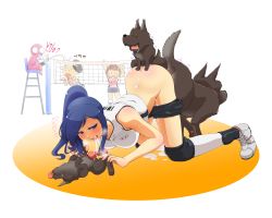  3girls all_fours anal animal animal_penis bad_id bad_pixiv_id ball bestiality blue_eyes blue_hair breasts clothes_pull cum cum_in_mouth cum_on_ass cum_pool cumdrip dog dog_penis doggystyle double_penetration faxbunny fellatio group_sex hetero iwanami_saki knotted_penis knotting long_hair lying medium_breasts multiple_girls multiple_penetration on_back open_mouth oral original penis public_indecency sex sex_from_behind shorts shorts_pull solo_focus sportswear tongue tongue_out top-down_bottom-up vaginal volleyball volleyball_(object) volleyball_net volleyball_uniform  rating:Explicit score:233 user:danbooru
