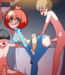  1girl 3boys animated ass ass_press bbaltong bodysuit bouncing_breasts breasts censored lowres luluco medium_breasts mosaic_censoring multiple_boys orgasm penis sex sex_from_behind shota smaller_dominant standing standing_sex tears thick_thighs thighs torn_clothes uchuu_patrol_luluco vaginal  rating:Explicit score:979 user:korra55