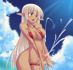 1futa breasts breasts_squeezed_together censored cloud covered_erect_nipples cum dark-skinned_female dark_elf dark_skin dutch_angle ejaculation elf futanari handsfree_ejaculation large_breasts long_hair mosaic_censoring open_mouth original penis pointy_ears projectile_cum shimakaze_(soundz_of_bell) silver_hair slingshot_swimsuit solo surprised swimsuit tears thighs yellow_eyes rating:Explicit score:176 user:danbooru