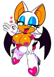  1girl boots bra breasts cleavage elbow_gloves furry furry_female furry_funnychan gloves highres large_breasts rouge_the_bat sega sonic_(series) thigh_boots tongue tongue_out underwear wings 